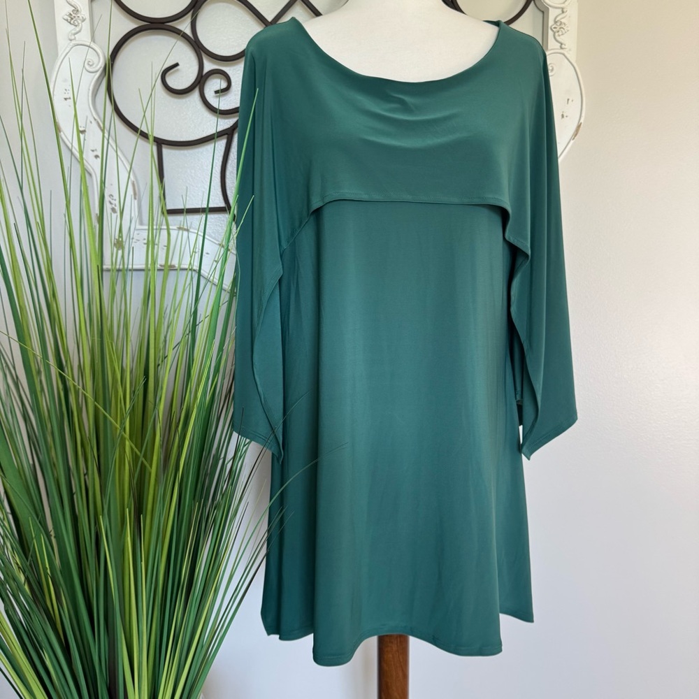 NWT JJ Size XL Green Layered Wrinkle Free Tunic Blouse Top